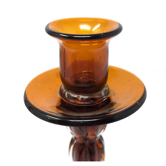 VTG Bombay Company Candlestick Trio Amber Brown Glass 3 Candle Holders 1 FLAWED - Picture 10 of 10